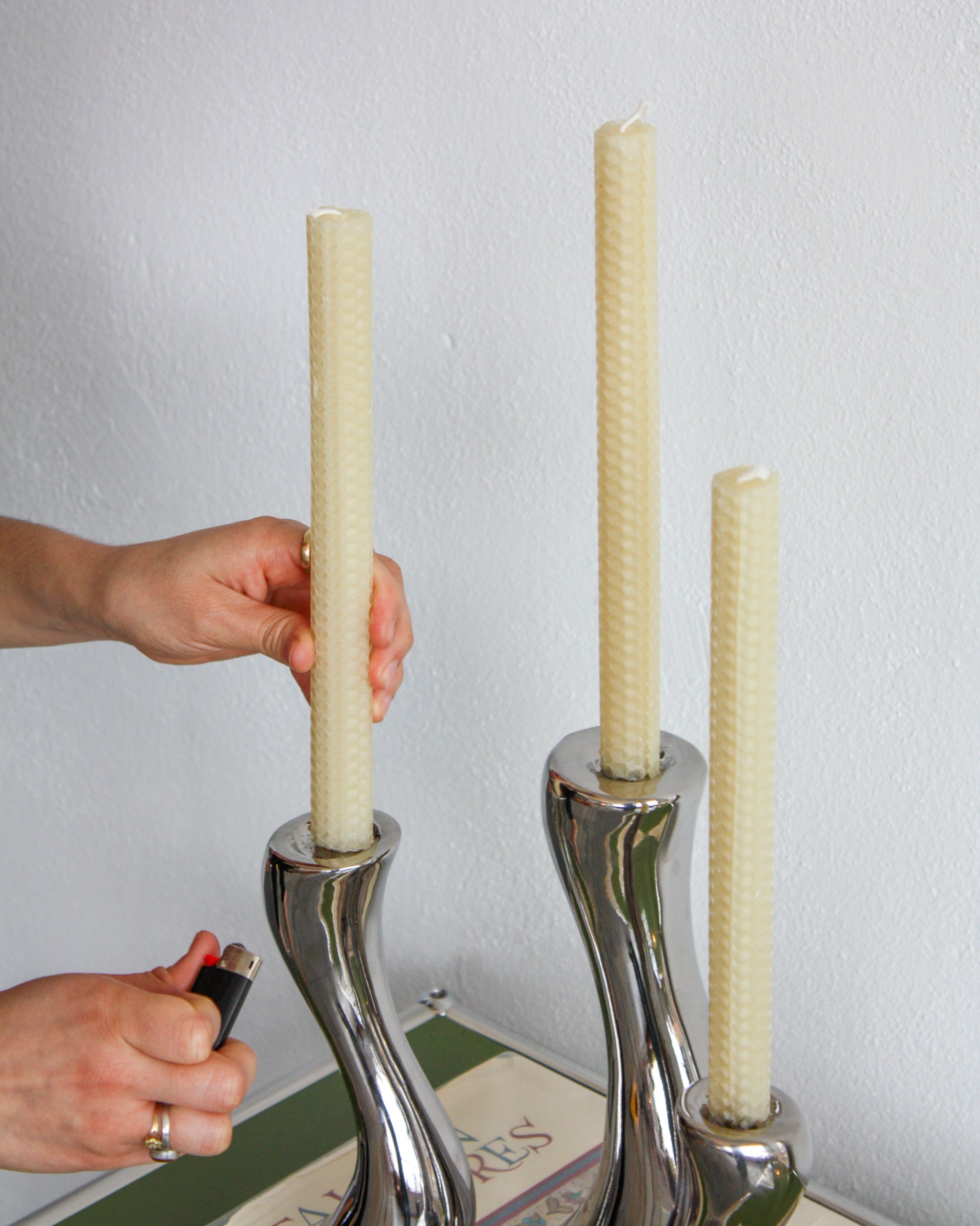 Wavy Chrome Candleholder Set