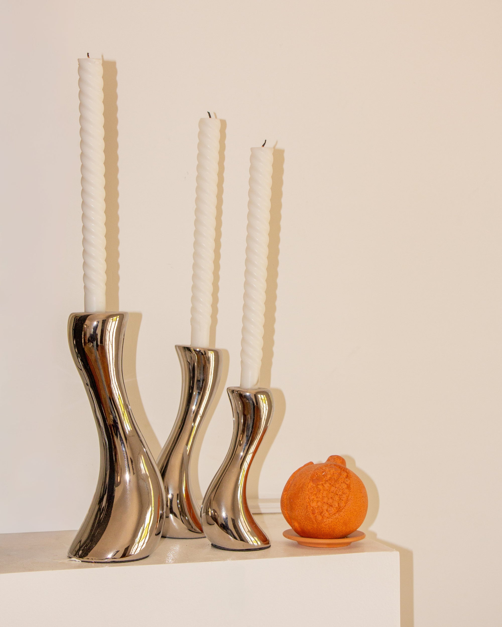 Wavy Chrome Candleholder Set