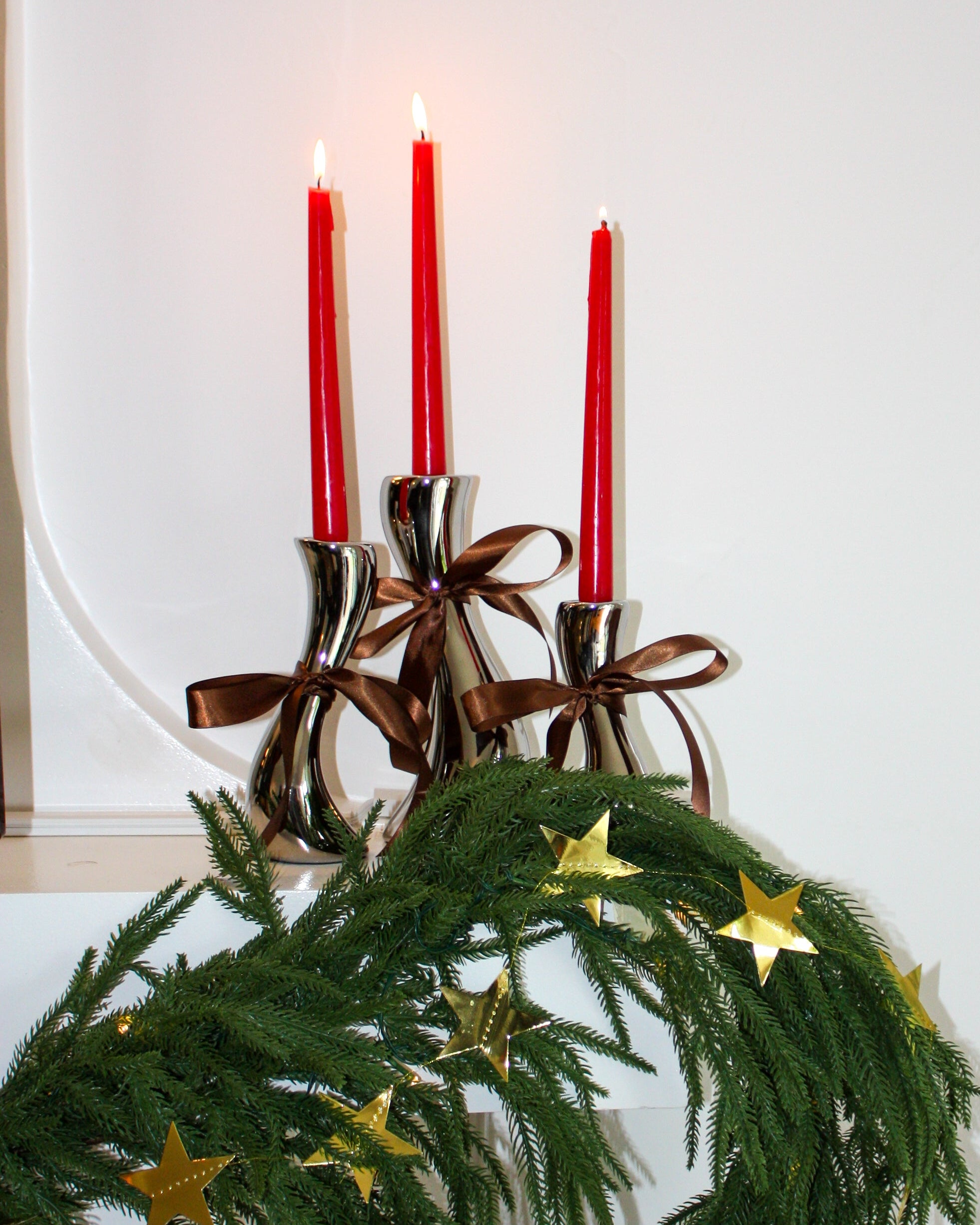 Wavy Chrome Candleholder Set