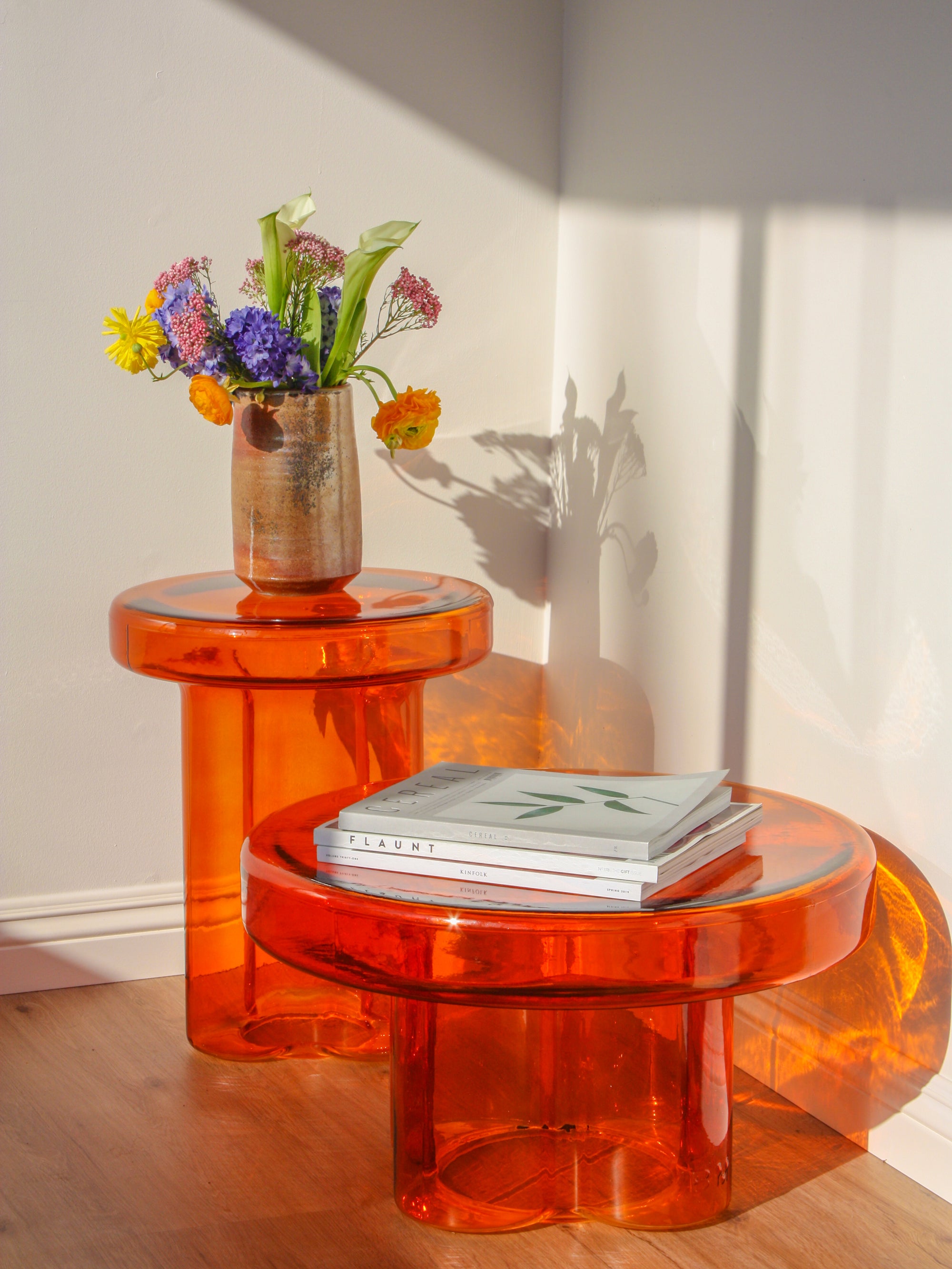 Skinny Glass End Table - Orange