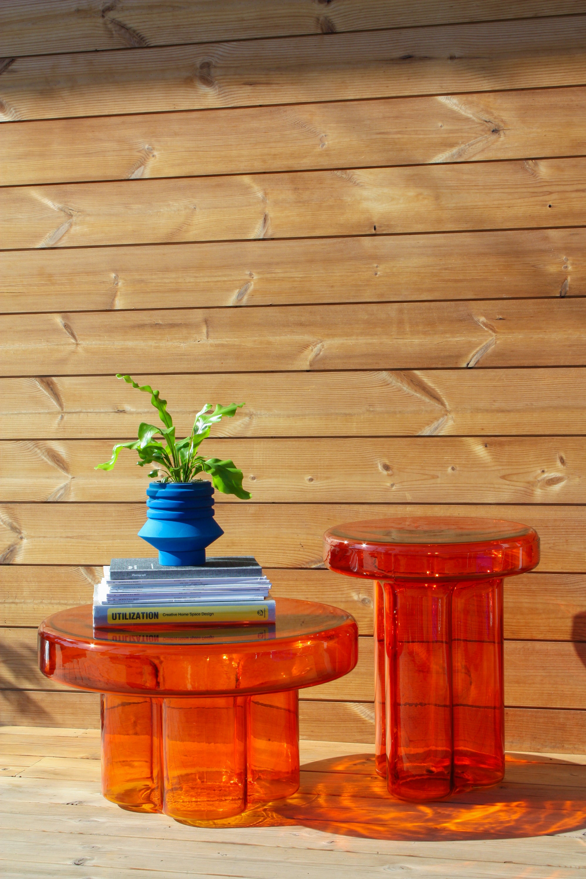 Wide Glass End Table - Orange