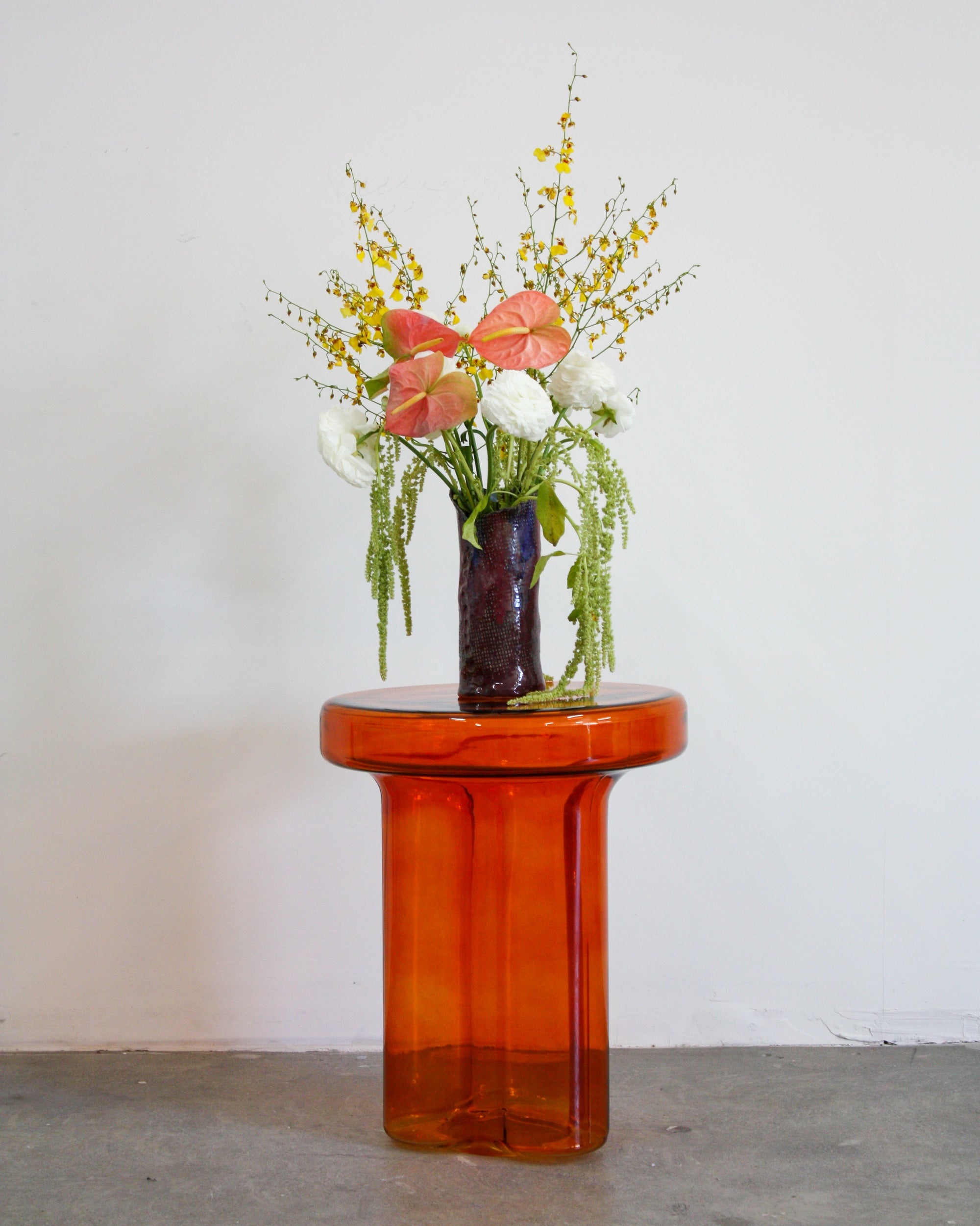 Glass Soda End Table Dupe - Miniforms Coffee Table Dupe - Orange, Skinny Glass Pedestal Coffee Table