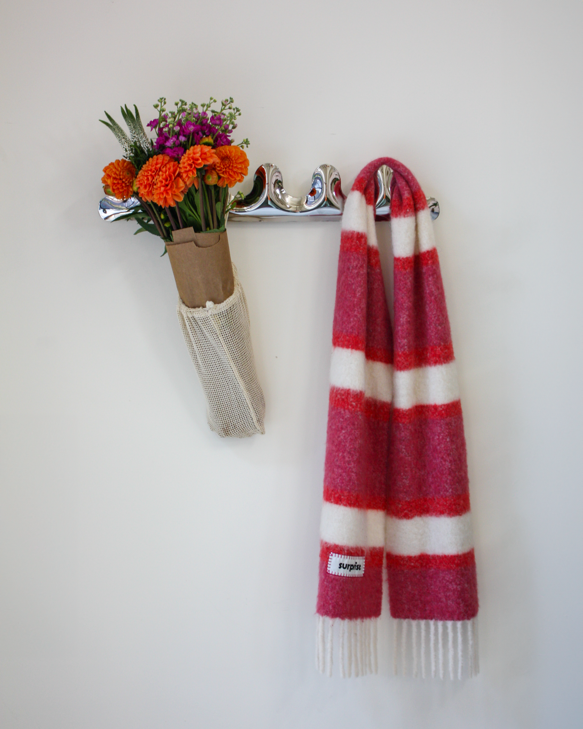 Chrome Puffy Wall Hanger - 5 Coat Hanger