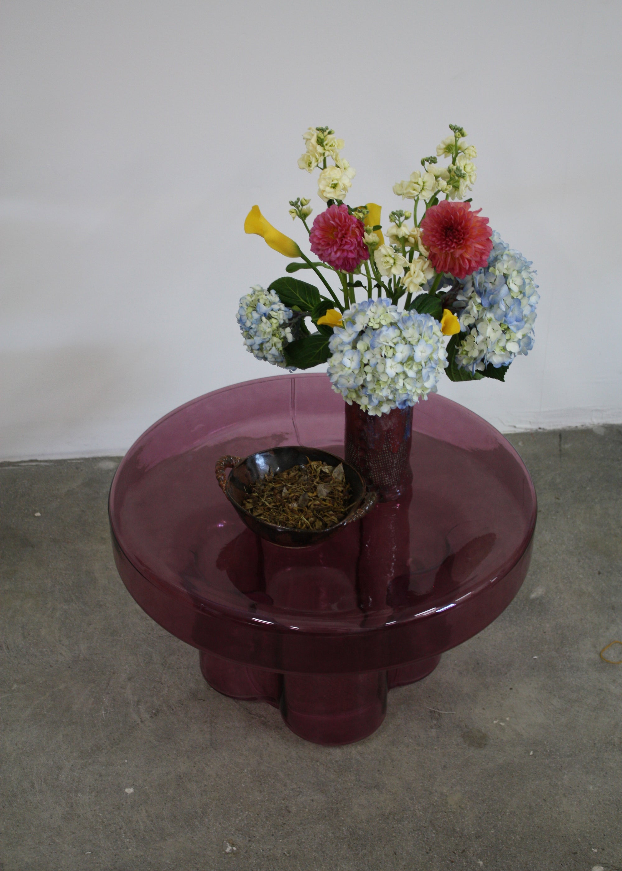Wide Glass End Table - Purple