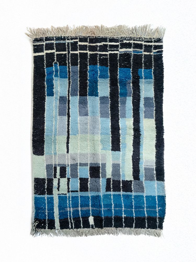 Vintage Blue Grid Rug