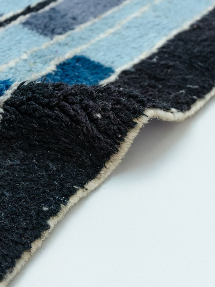 Vintage Blue Grid Rug