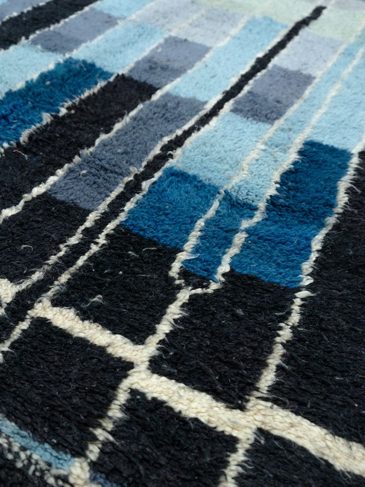 Vintage Blue Grid Rug